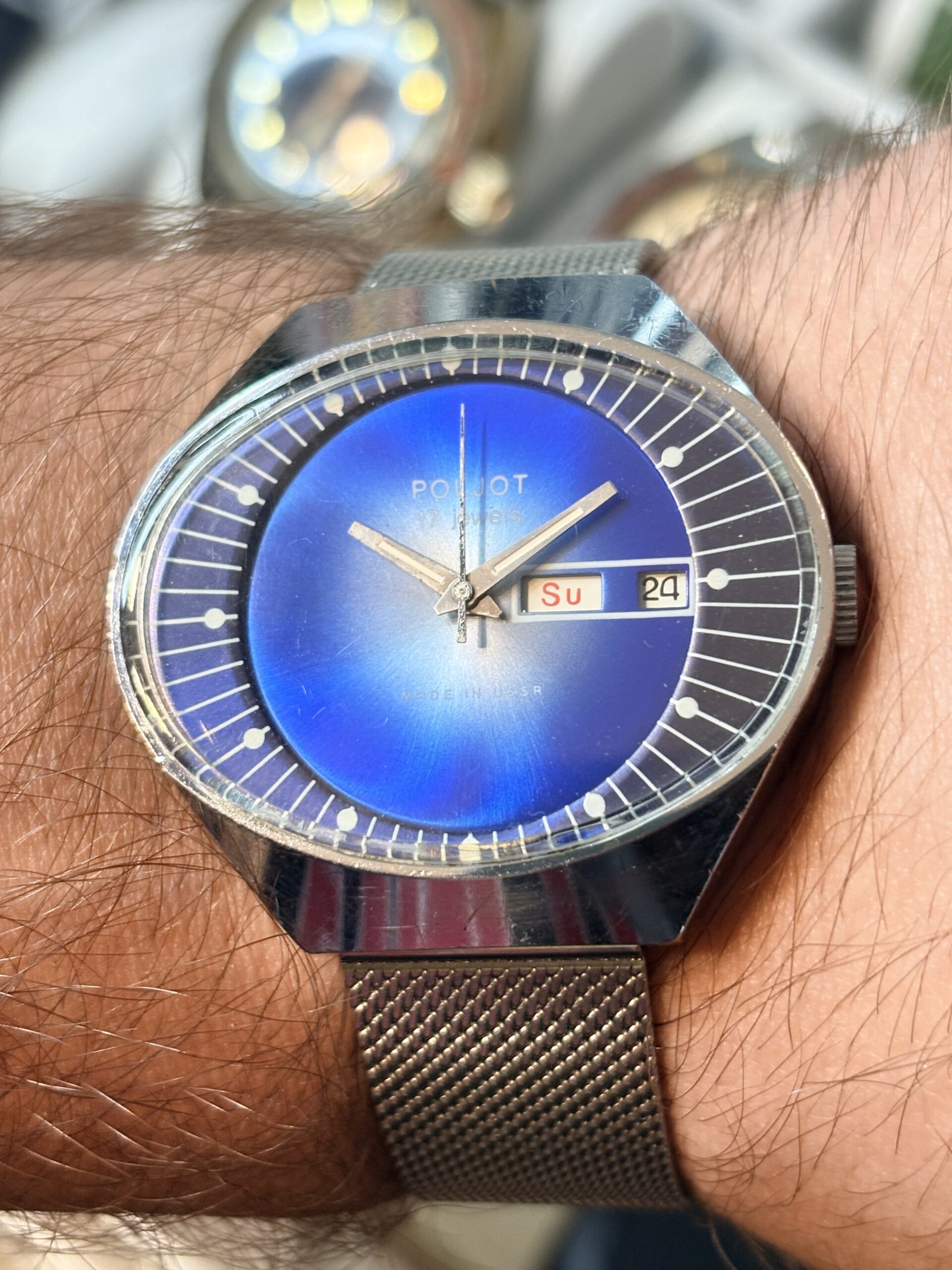 Poljot Stadion niebieski sunburst vintage ZSRR