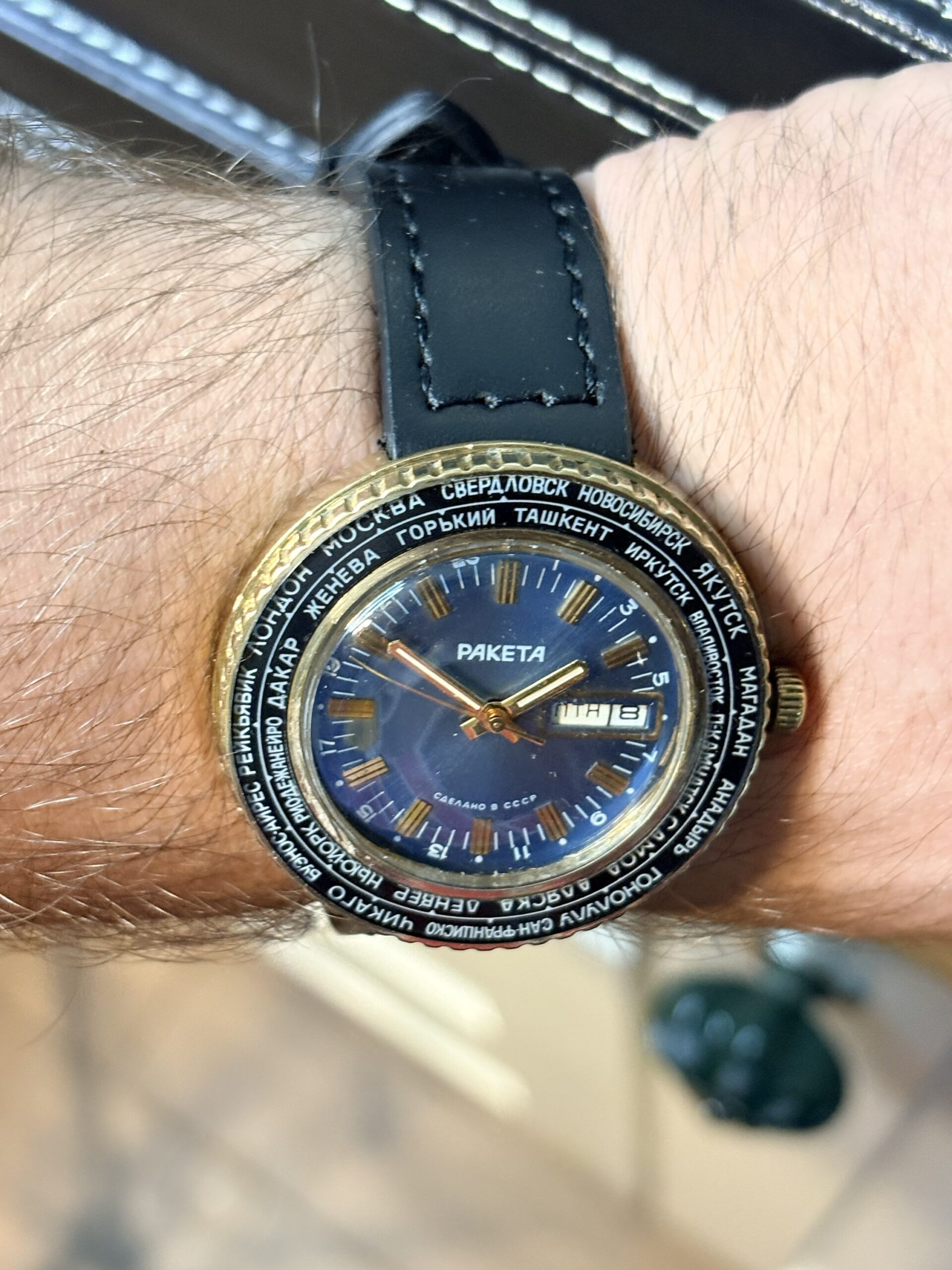 Zegarek Vintage Raketa World Time 2628.H Goroda Ice Blue ZSRR - obrazek 5
